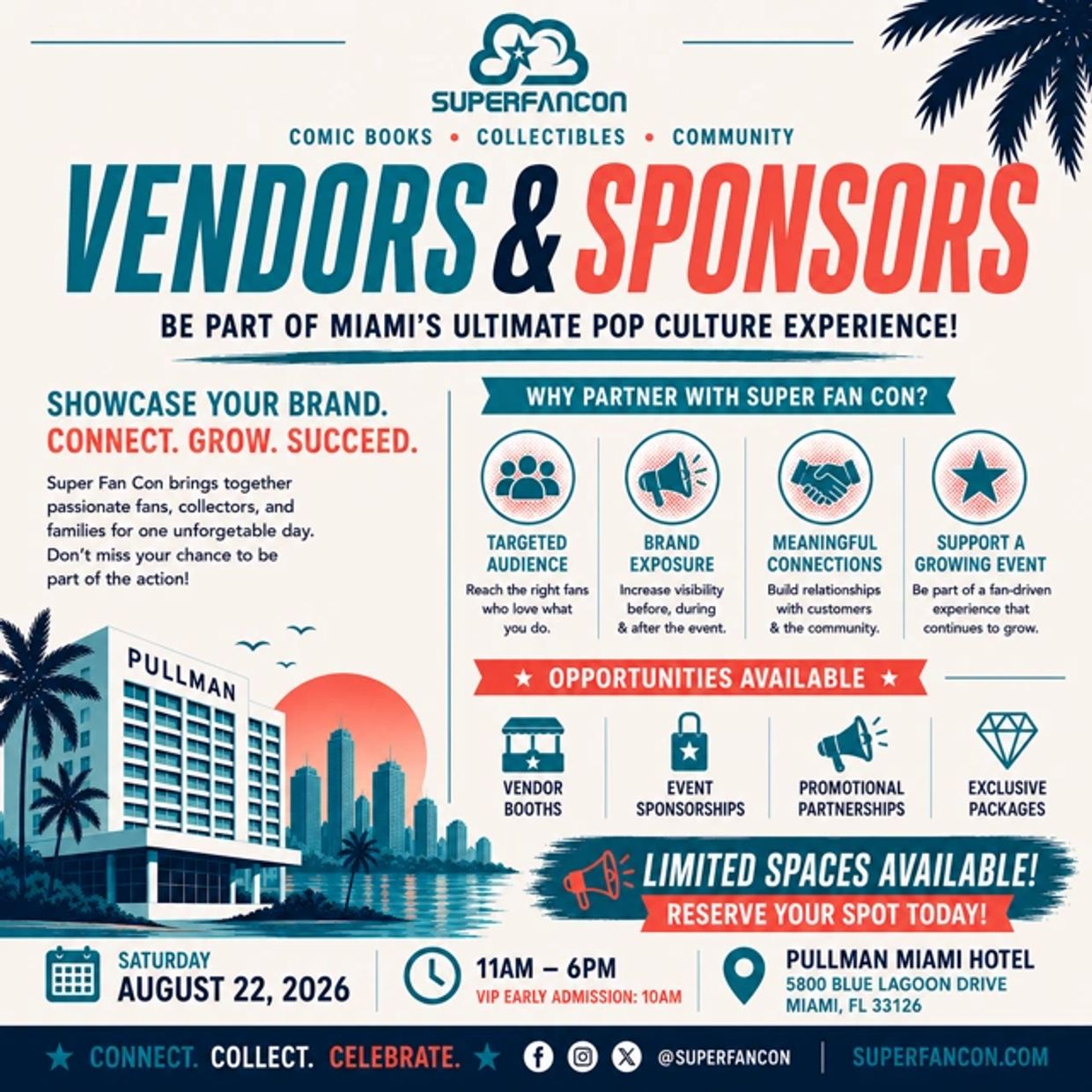 Super Fan Con seeks vendors and sponsors for Miami pop culture event on August 22, 2026.