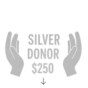 Illustration of hands framing text indicating Silver Donor $250 level.