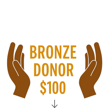 Illustration of two brown hands framing the text 'BRONZE DONOR $100'.