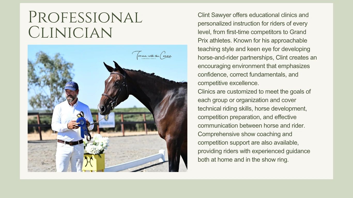 Professional clinician Clint Sawyer with horse and blue ribbon.