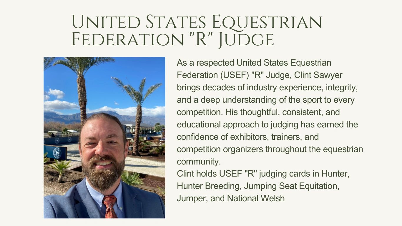 Portrait of Clint Sawyer, USEF 'R' Judge in equestrian sports.