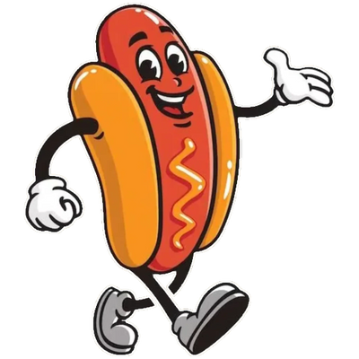 Animated hot dog character walking happily with mustard.