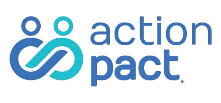 Logo of Action Pact with stylized figures and blue text.