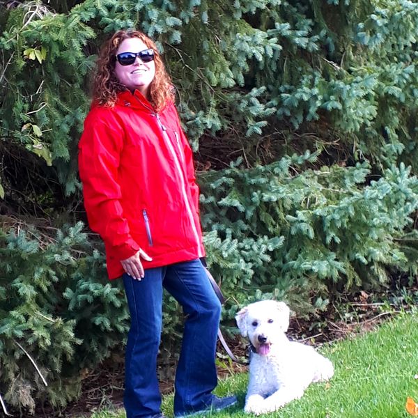 Tracey and Sampson in the yard
