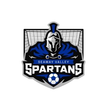Spartan mascot logo with soccer theme and Seaway Valley text.