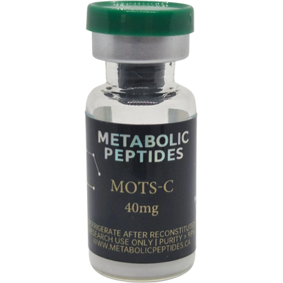 Vial of Metabolic Peptides MOTS-C 40mg with green cap.