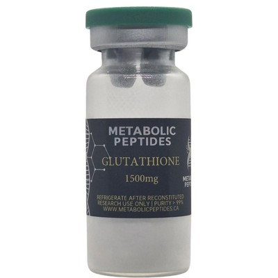 Vial of Metabolic Peptides Glutathione, 1500mg, with refrigeration instructions.