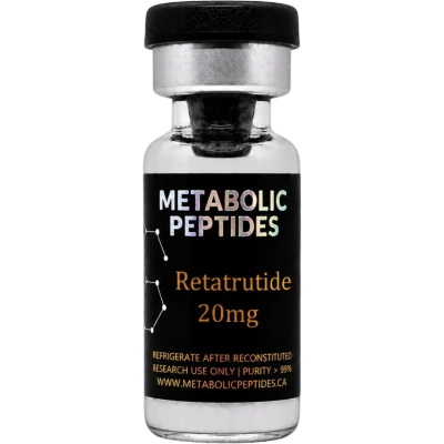 A vial of Metabolic Peptides Retatrutide 20mg.