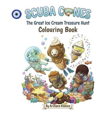 Colorful ice cream characters in scuba gear on book cover.