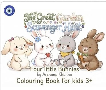 Cover of a kids' coloring book featuring four cartoon bunnies.