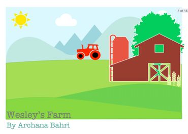 Illustration of a sunny farm with a tractor, barn, and silo.