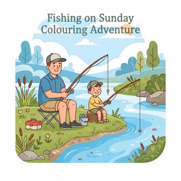 Father and son fishing by the river.