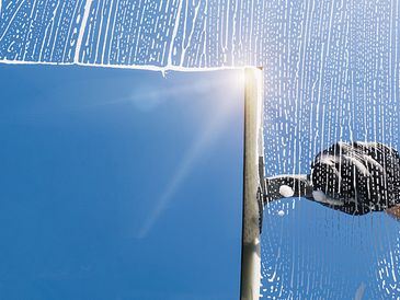 Clean window with foam and puller