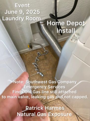 Home Depot installer gross negligence. Old gas line not removed, spreading gas, customer called 911.
