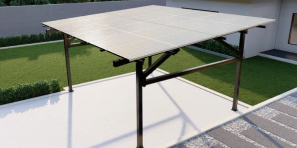 Modern solar panel canopy providing shade and energy.