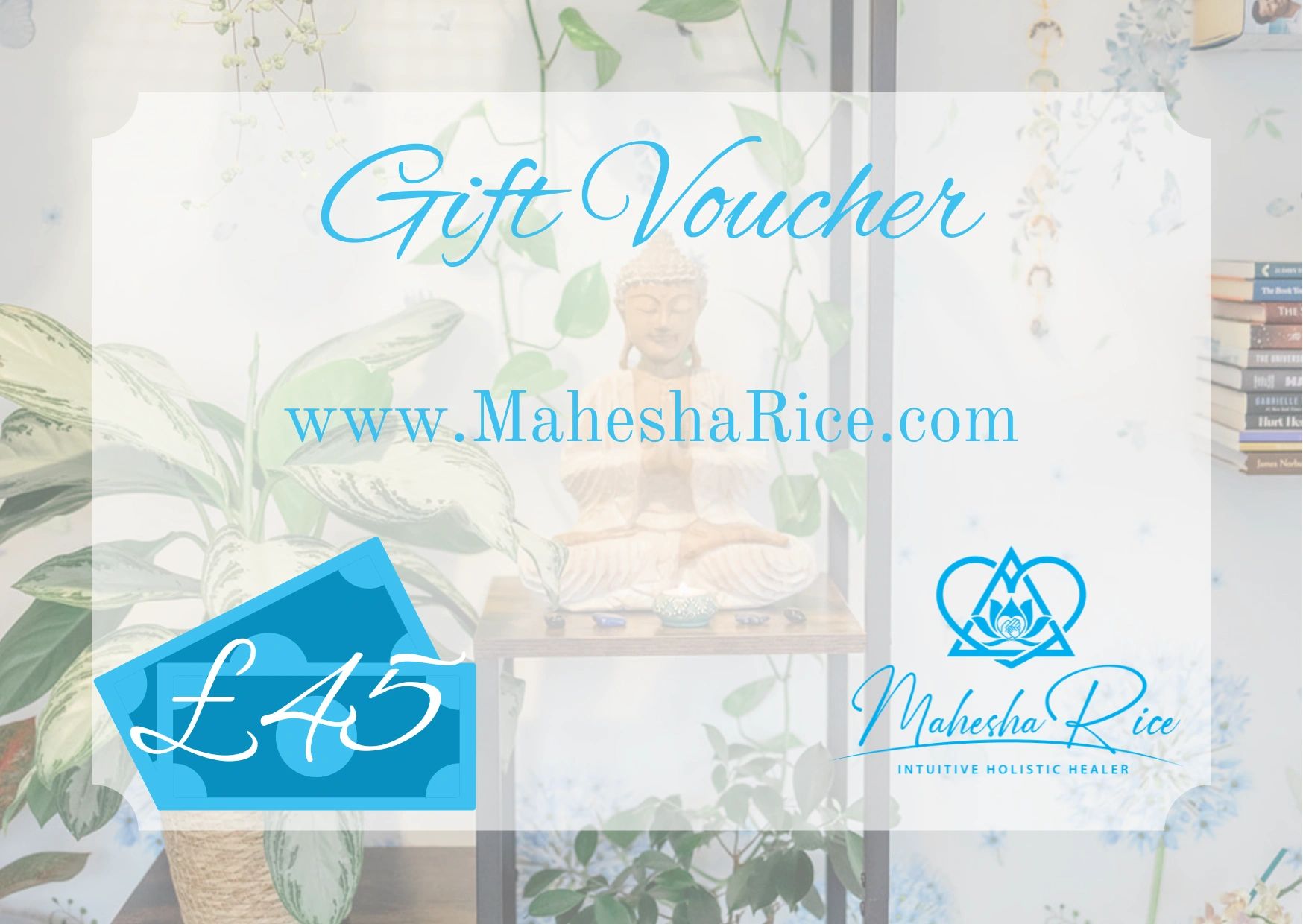 Gift card Mahesha Rice mahesharice.com Reiki EFT Tapping NLP Practitioner Therapy