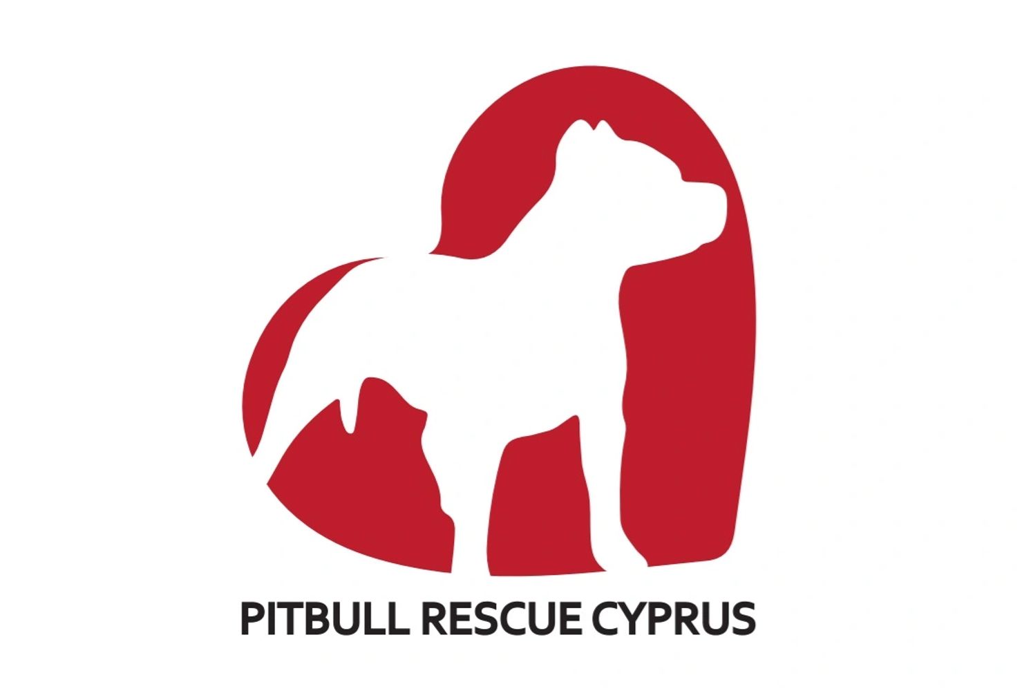 Logo of Pitbull Rescue Cyprus featuring a white pitbull silhouette on a red background.