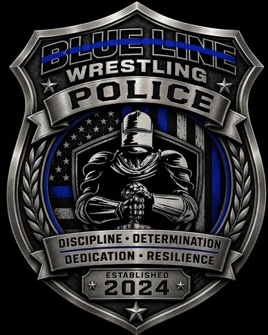 Shield logo featuring a knight, American flag, and police wrestling text.