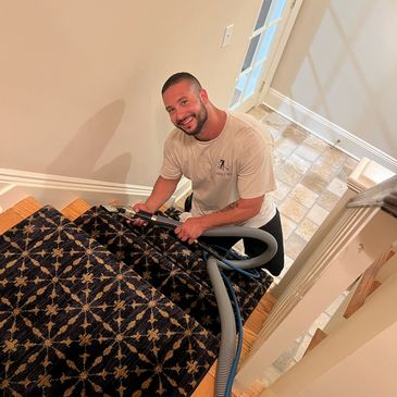 Joey cleaning the stairs