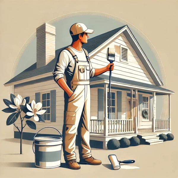 Illustration of  Southern Home Handyman House Painter admiring a house that he just painted in Richm