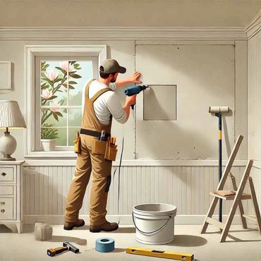 Drywall repair illustration, featuring Southern Home Handyman repairing drywall in Glen Allen, Va.