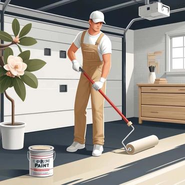 Southern Home Handyman illustration rolling epoxy sealant on a Garage floor in Midlothian, Virginia.