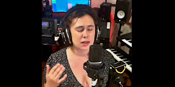 Brie Capone Singing in the Chardonnay Records recording studio. Singer-Songwriter. Musician artist. 