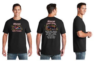 Sharps Custom Auto (Black) Logo Design T-Shirts. Call for pricing & availability.
Sizes: Small - 5XL