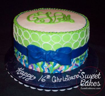 All buttercream icing design & monogram, fondant ribbon & bow