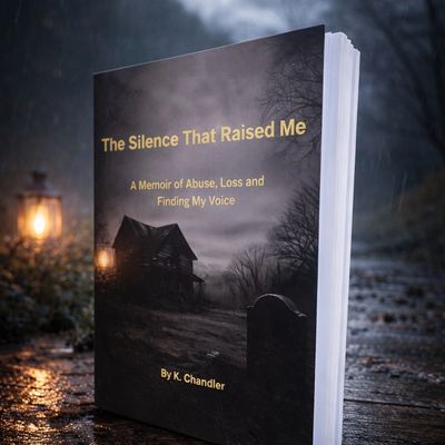 Book titled 'The Silence That Raised Me' by K. Chandler with a dark, moody cover.