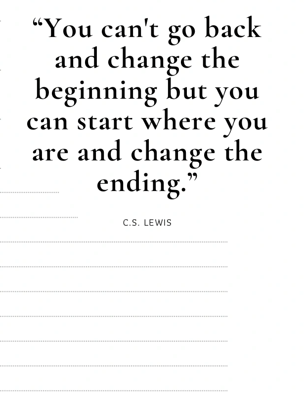 Inspirational quote by C.S. Lewis about change and new beginnings.