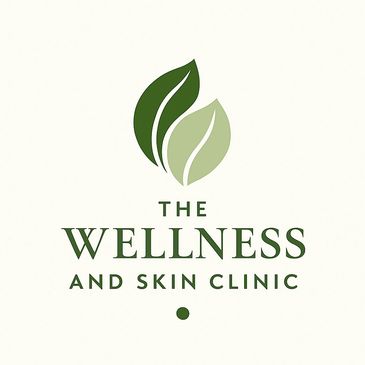 Logo with two green leaves for a wellness and skin clinic.