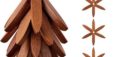 Image of coasters decked on a stick that makes it look like a tree