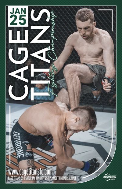 Two fighters in an intense MMA match inside a cage on January 25.