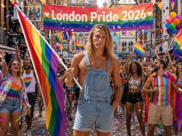 Person holding a rainbow flag at London Pride 2026 celebration.