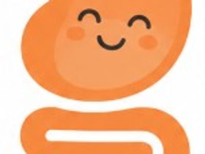 Smiling orange bean-shaped character with rosy cheeks.