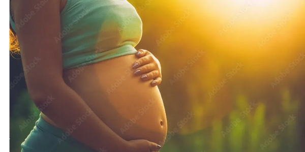 A pregnant lady cradling her bump