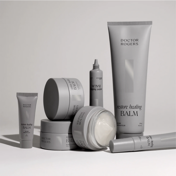 image of doctor rogers line of healing balm products in all sizes