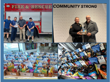Firefighters and community members share moments of recognition and charity.