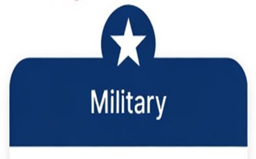 Blue label with a white star and the word Military.