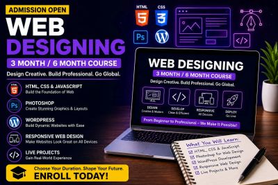 Web designing course admission open for 3 and 6 months.