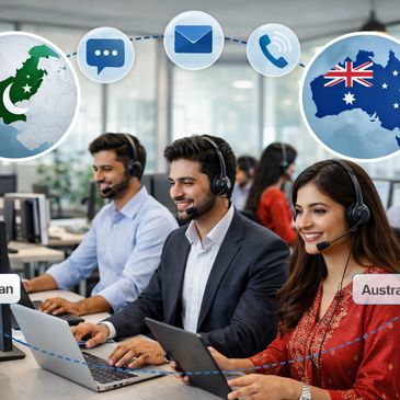 Customer support team connecting Pakistan and Australia through calls and messages.