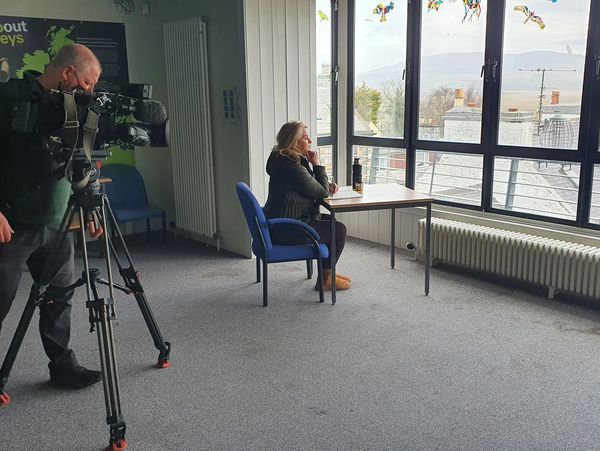 Border TV filming Devorgilla Days Bird Room Wigtown Library Kathleen Hart