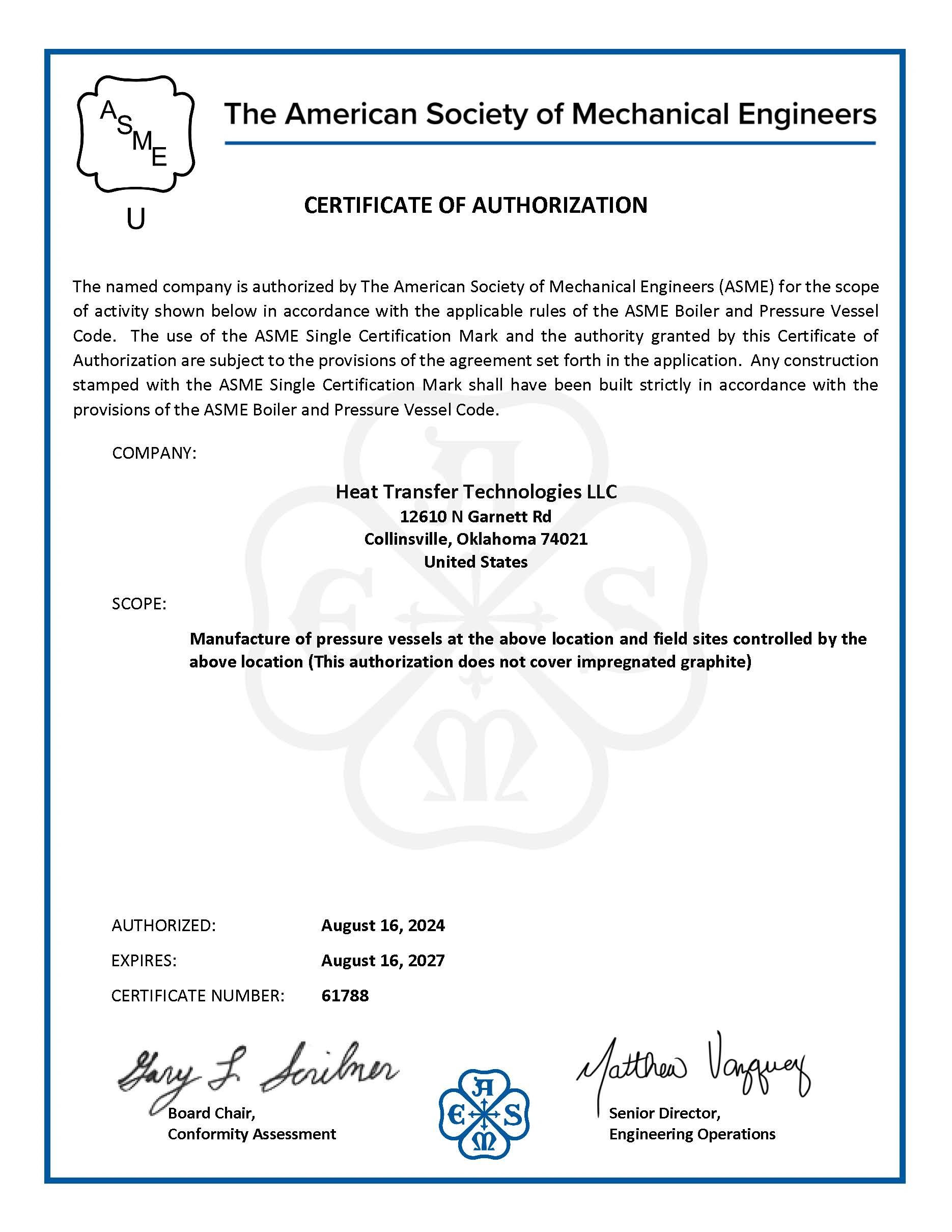 ASME U and R Certificates