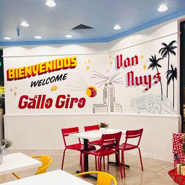 custom hand painted mural for Gallo Giro Van Nuys by local sign painter Superlative Signs in LA