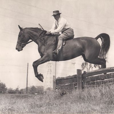 picture of G. Allan Burton going over a fence on Sunbird.
