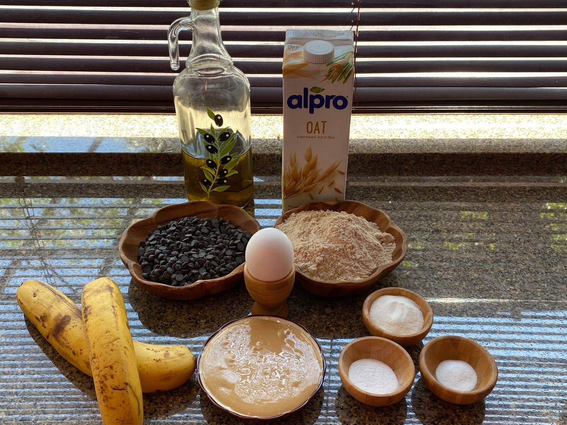 Oat Milk Oat Flour Vegetable Oil Stevia Baking Powder Peanut Butter Dark Chocolate Chip Banana