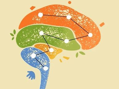 Colorful abstract brain illustration with connected nodes.