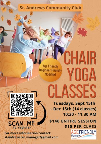 Chair yoga classes for seniors at St. Andrews Community Club.