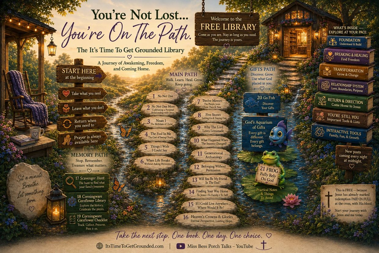 Inspirational library path guiding a spiritual journey with steps for healing, growth, and faith.